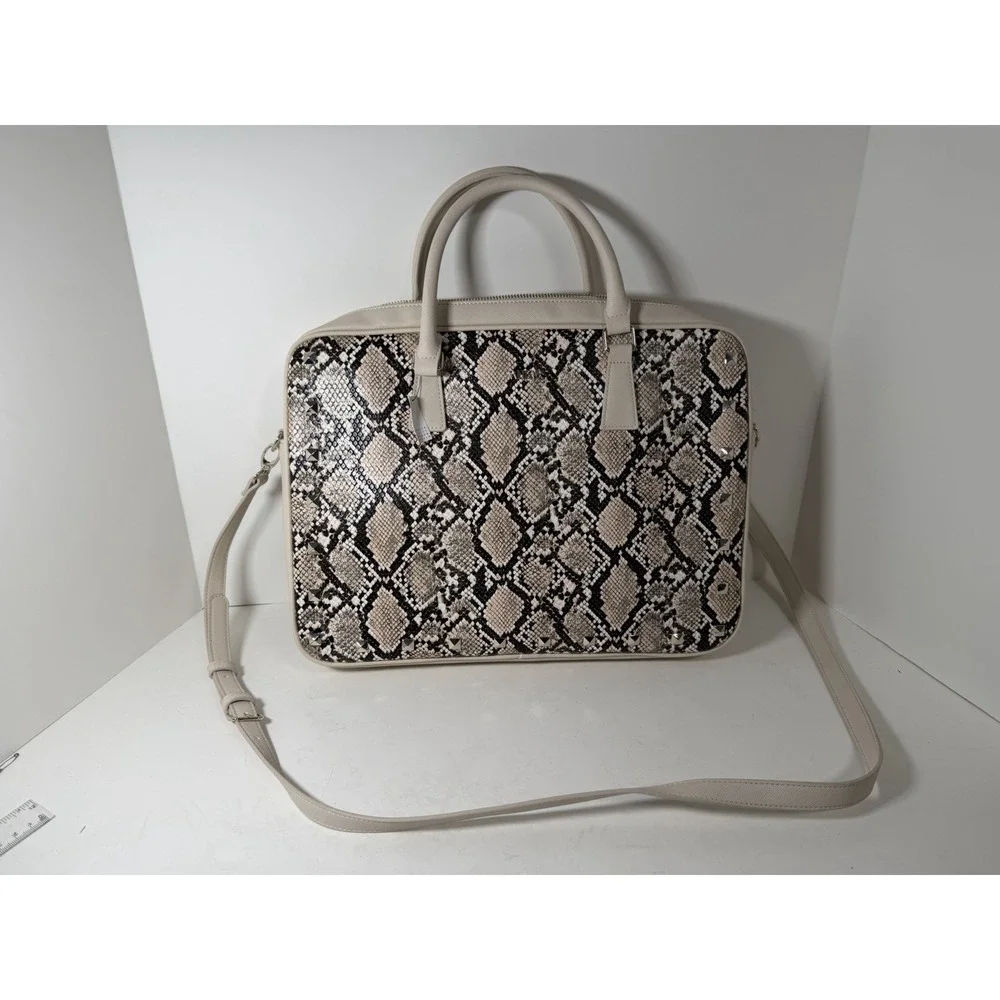 White House Black Market snake print computer laptop tote bag in beige/biscotti